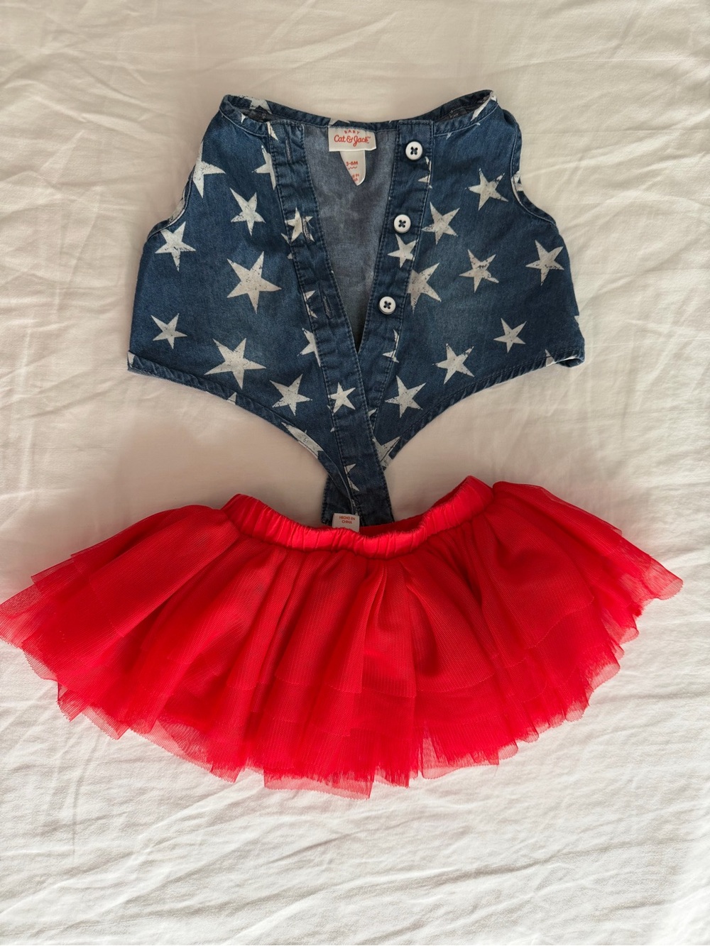 Cat & Jack Star Denim Shirt and Red Tulle Tutu Skirt Set for Baby, 3-6MO